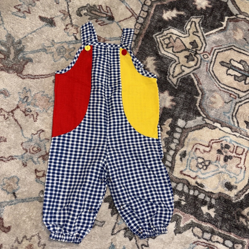 Vintage Mc Kids McDonald's 1994 Plaid  Bib Overalls Primary Colors Small 6-12 Mo